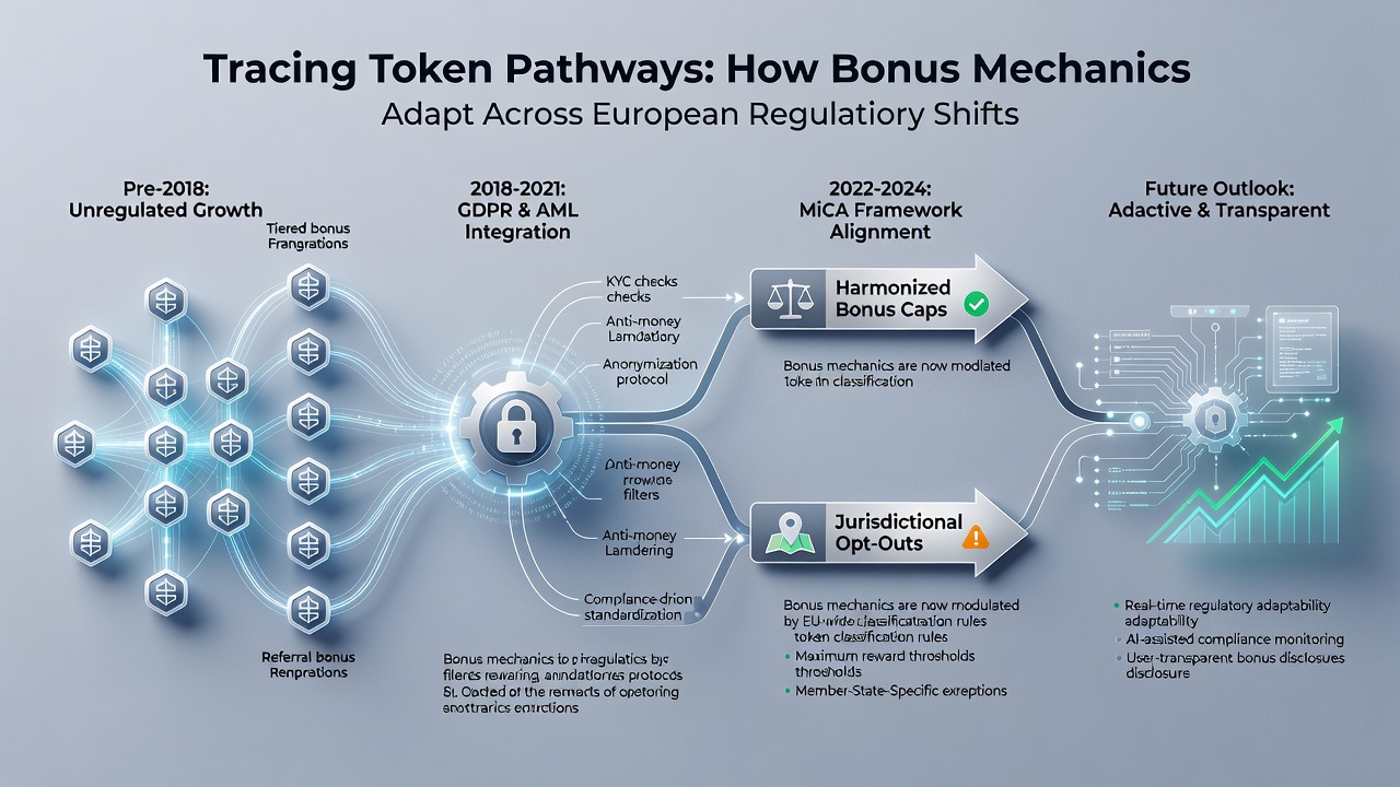 Flowchart of token states and regulatory checkpoints in European bonus systems